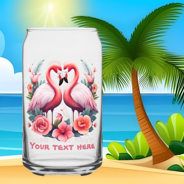 Cute beach pink flamingo add text  can glass (Creator Uploaded)
