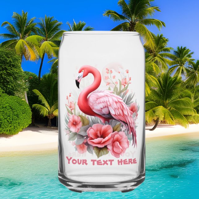 Cute beach pink flamingo add text  can glass (Creator Uploaded)