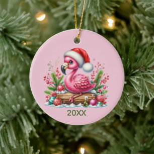 Cute beach pink flamingo ceramic tree decoration