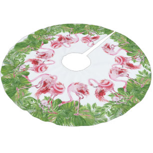 cute beach pink flamingo Christmas Brushed Polyester Tree Skirt