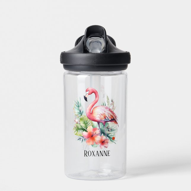 cute beach pink flamingo kids  water bottle (Front)