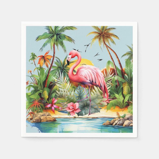 Cute beach pink flamingo lovers napkin (Front)