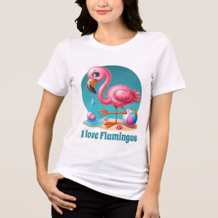 Cute beach pink flamingo lovers Tri-Blend shirt