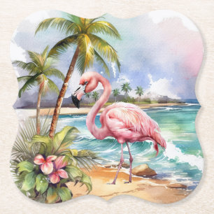 Cute beach pink flamingo party paper coaster