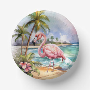 Cute beach pink flamingo party paper plate