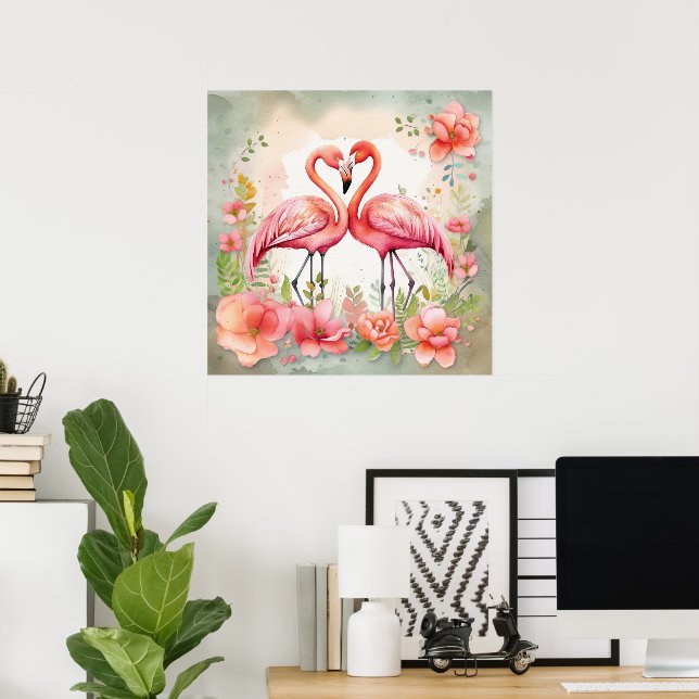 Cute beach pink flamingo  poster (Home Office)