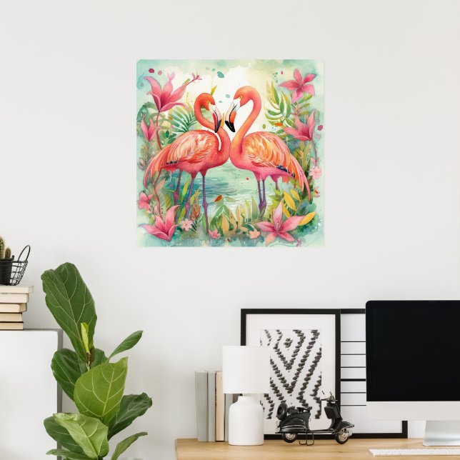 Cute beach pink flamingo  poster (Home Office)