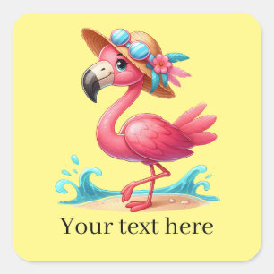 Cute beach pink flamingo  square sticker