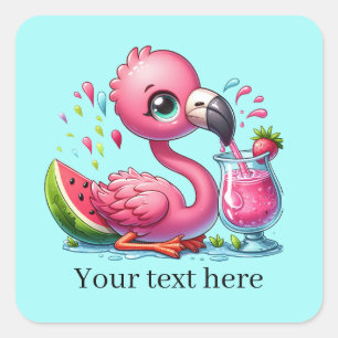 Cute Beach pink flamingo  Square Sticker