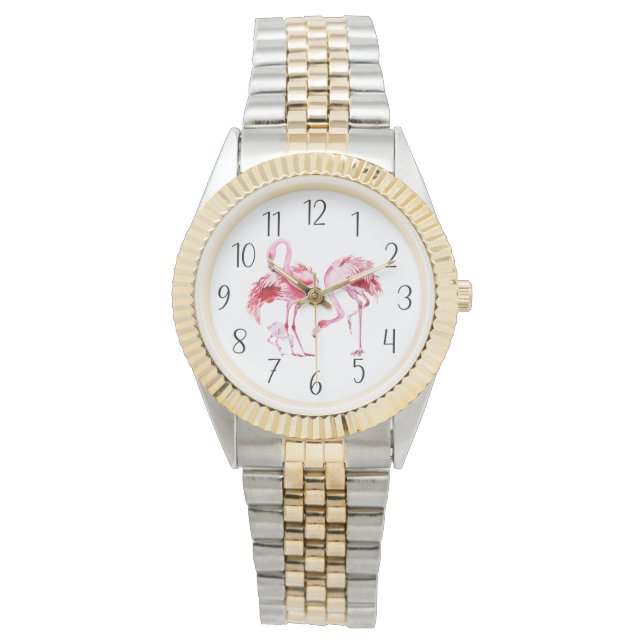 cute beach pink flamingos women  watch (Front)