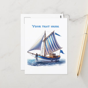 Cute beach sailboat add text  postcard