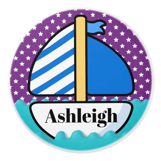 Cute Beach Sailboat Ceramic Knob (Front)