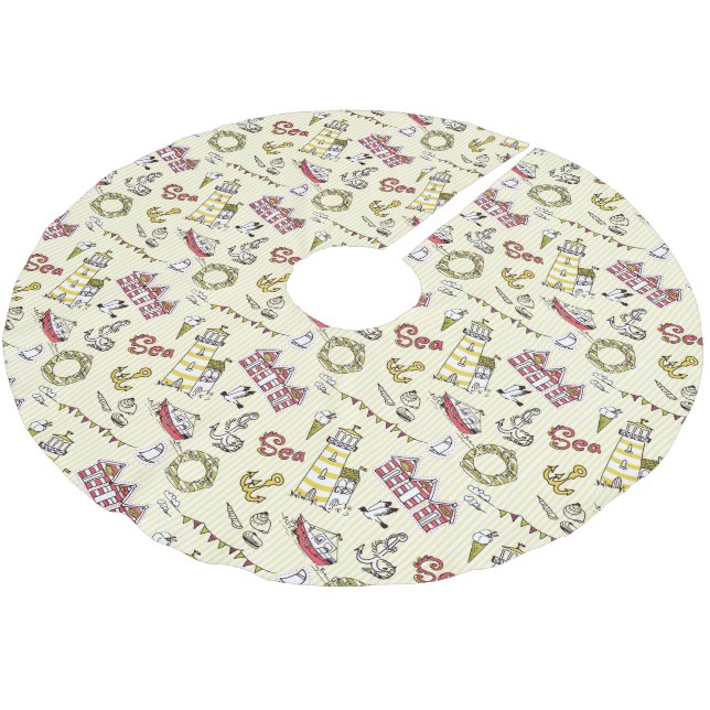Cute Beach Scene Pattern Brushed Polyester Tree Skirt (Angled)