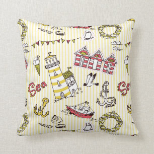 Cute Beach Scene Pattern Cushion