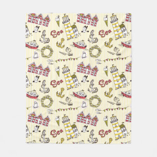 Cute Beach Scene Pattern Fleece Blanket