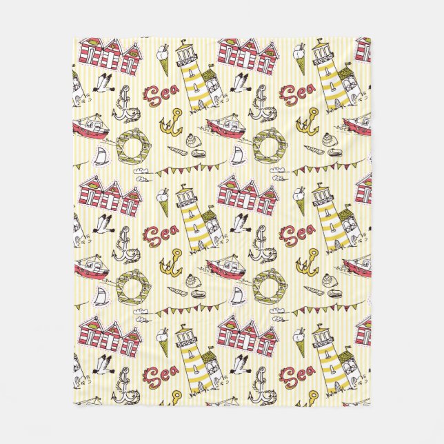 Cute Beach Scene Pattern Fleece Blanket (Front)
