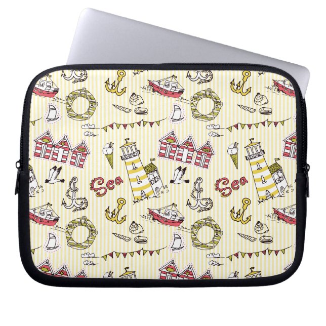 Cute Beach Scene Pattern Laptop Sleeve (Front)