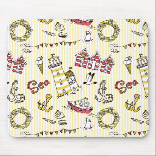Cute Beach Scene Pattern Mouse Mat