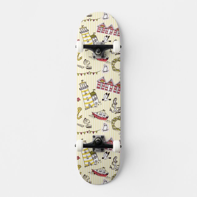 Cute Beach Scene Pattern Skateboard (Front)