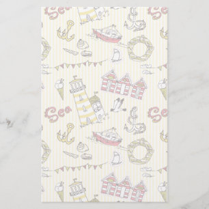 Cute Beach Scene Pattern Stationery