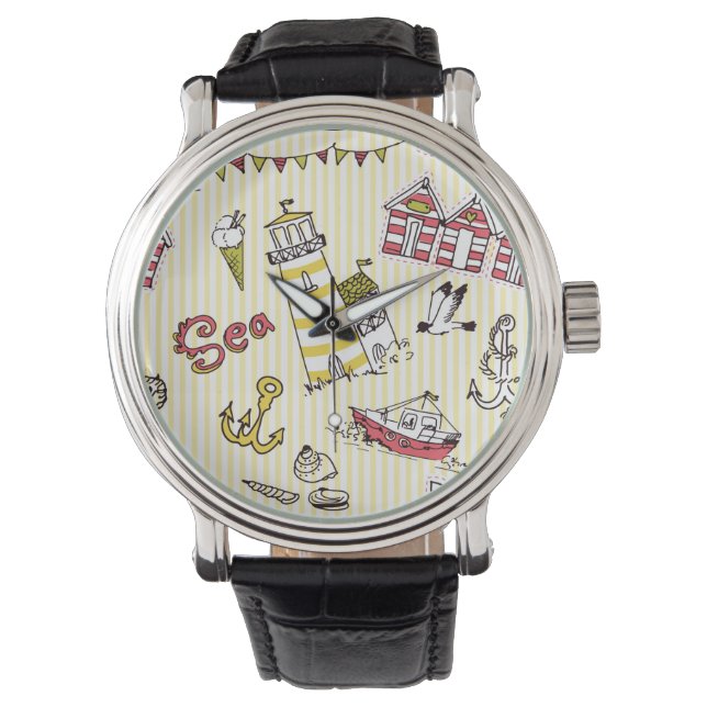 Cute Beach Scene Pattern Watch (Front)