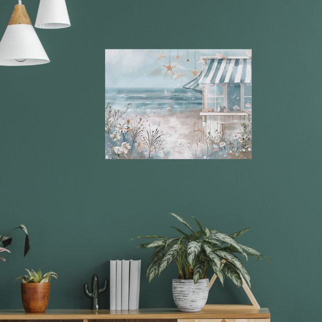 cute beach scenery illustration watercolor style poster (Living Room 1)