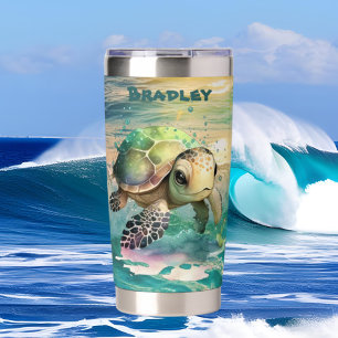 Cute beach sea turtle add name insulated tumbler