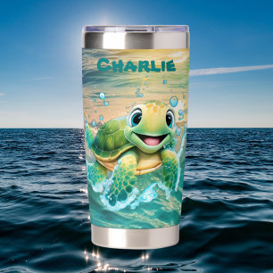 Cute beach sea turtle add name insulated tumbler