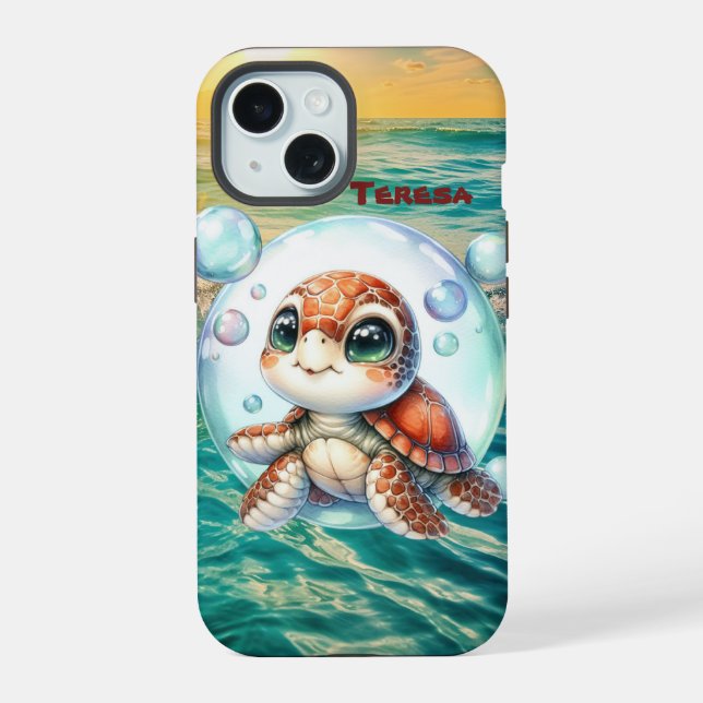 Cute beach sea turtle  iPhone 15 case (Back)