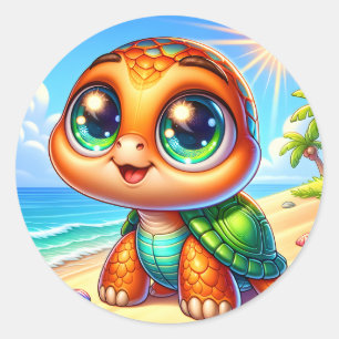 Cute beach sea turtle lovers classic round sticker