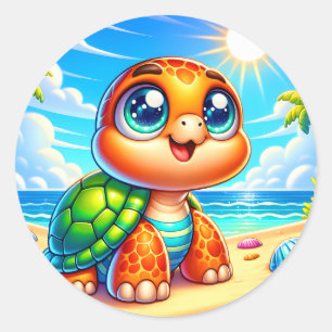 Cute beach sea turtle lovers classic round sticker