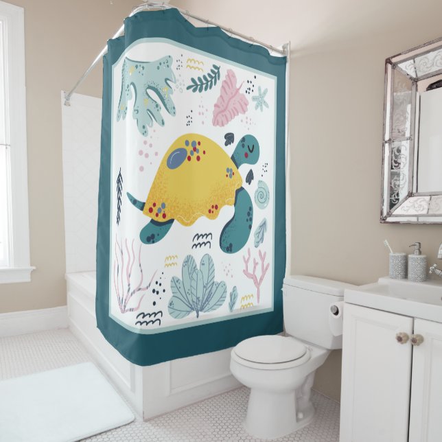 cute beach sea turtle shower curtain (In Situ)