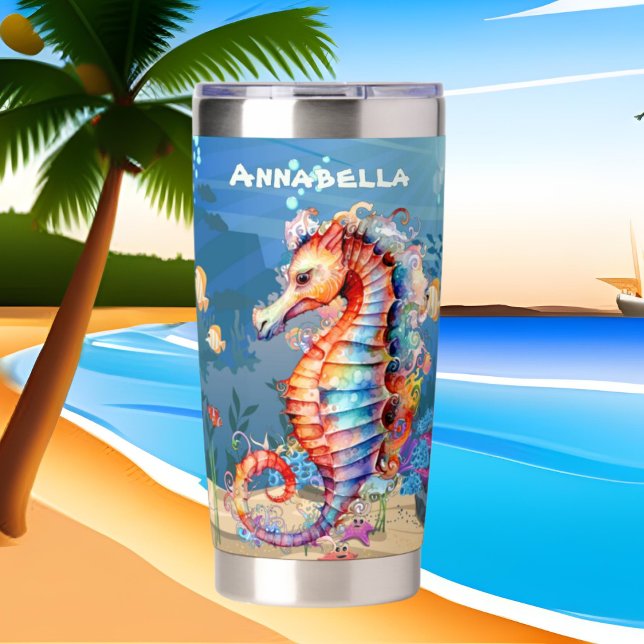 Cute beach seahorse add name  insulated tumbler (Creator Uploaded)