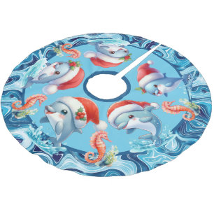 Cute beach seahorses dolphins brushed polyester tree skirt