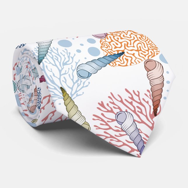 Cute Beach seashell coral pattern tie (Rolled)