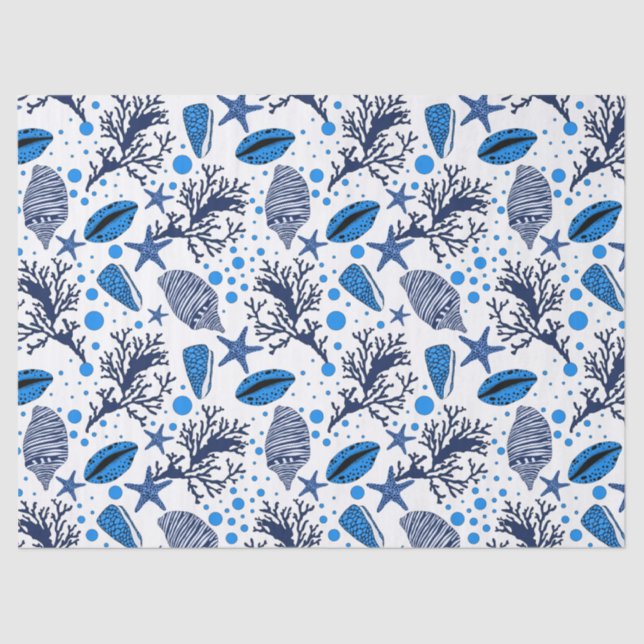 Cute beach seashell coral pattern tissue paper (Front)