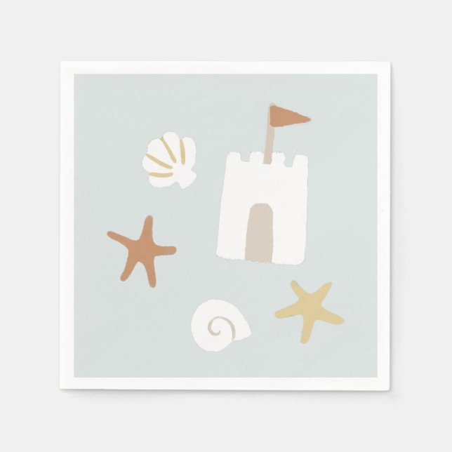 Cute Beach Seashell Sandcastle Starfish Napkin (Front)
