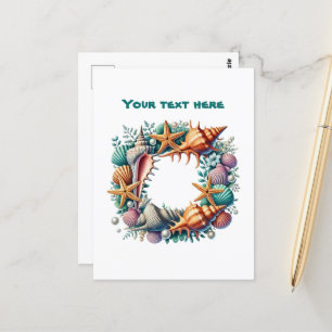 Cute beach seashell wreath customisable  postcard