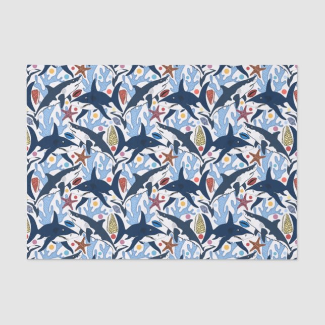 Cute beach shark pattern party tissue tissue paper (Front)