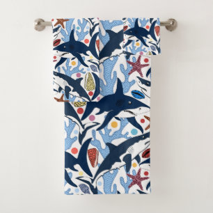 Cute Beach shark tiled pattern Bath towel set