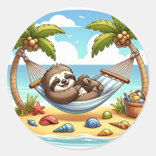 Cute beach sloth lovers classic round sticker