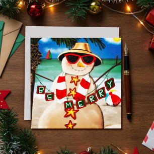 Cute Beach Snowman Inspirivity Holiday Card