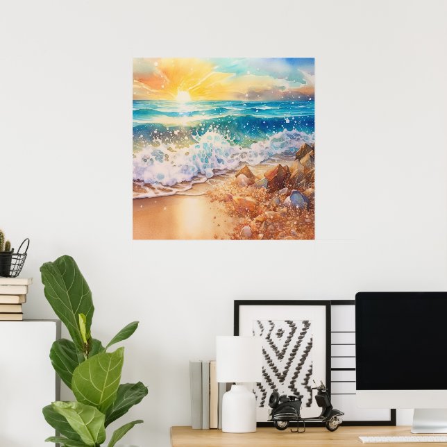Cute beach sunrise lovers poster (Home Office)