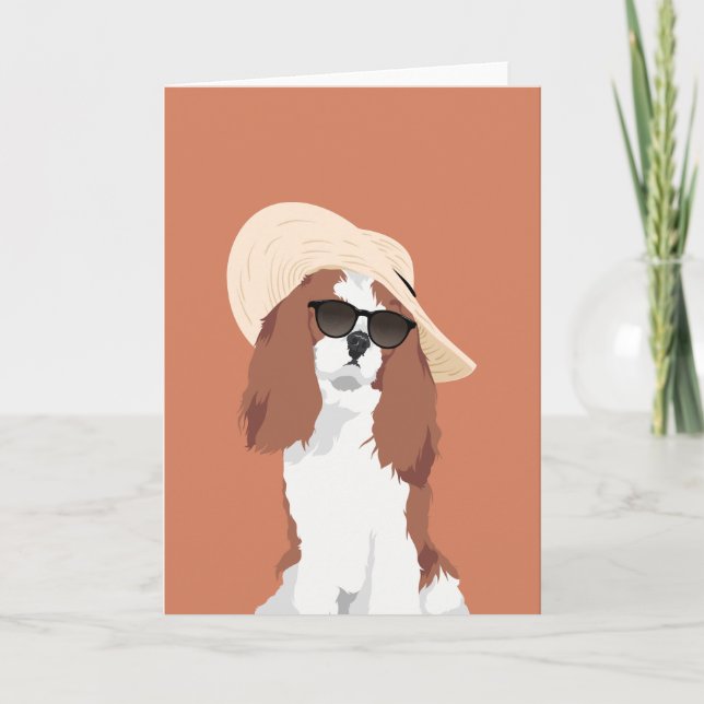 Cute Beach Vacation Cavalier King Charles Spaniel Card (Front)