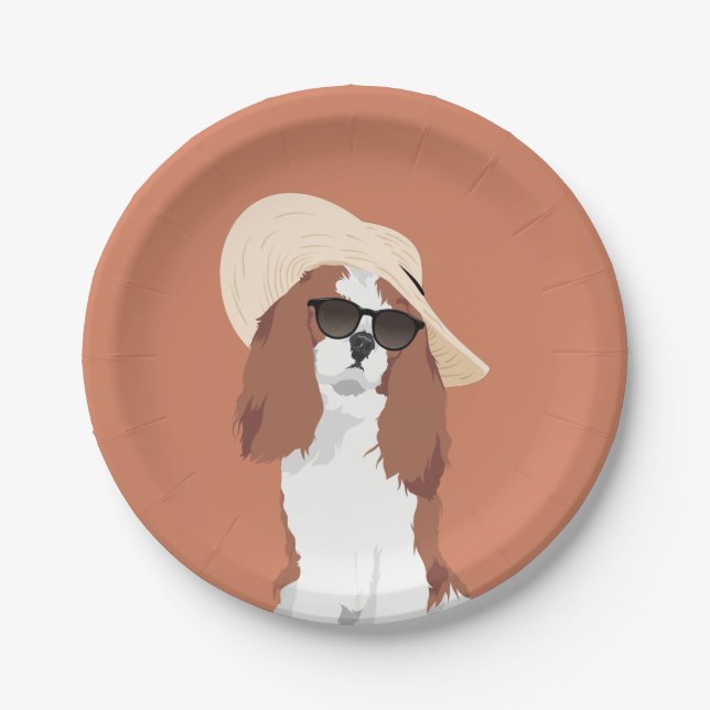 Cute Beach Vacation Cavalier King Charles Spaniel Paper Plate (Front)