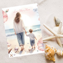 Cute Beach Walk With Mum Watercolor Mother's Day