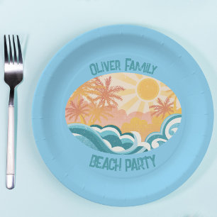 Cute Beach Waves Sunshine Blue Surfer Party Paper Plate