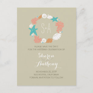 Cute beach wedding save the date announcement postcard