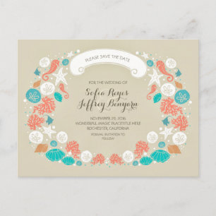 Cute Beach Wedding Save The Date Postcards