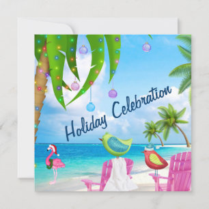 Cute Beach Winter Birds Christmas Party Invitation